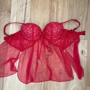 Victoria’s Secret Lingerie Red Lace and Mesh Babydoll